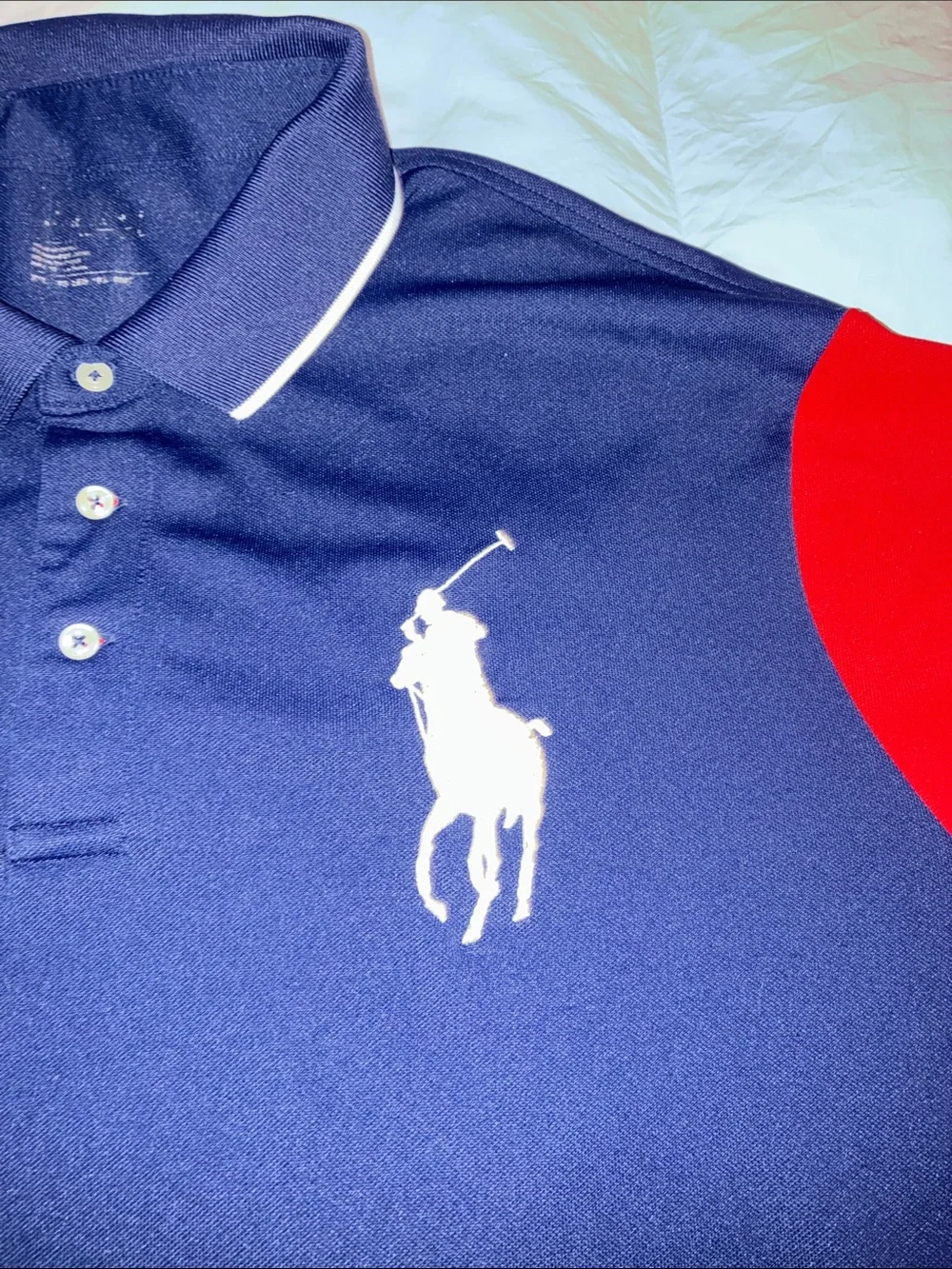 Polo by Ralph Lauren Navy Colorblock Polo with Red & White Sleeves